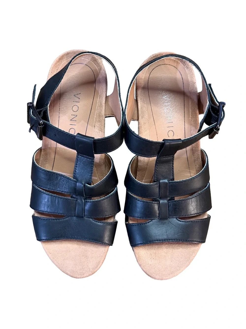 Vionic Tawny Platform Wedge Sandals Black Leather/Suede Women's Size 6